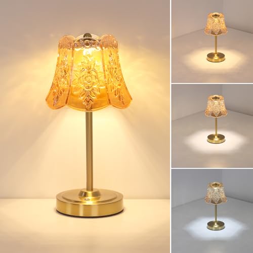 Shenmoyl Cordless Touch Table Lamp with 5200mAh Battery - 3 Adjustable Color Temperatures & Dimmable, Rechargeable Desk Lamp for Bedroom, Living Room, Office, Entryway, Bookshelves (Amber Rose) - color: Amber Rose