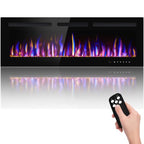 BETELNUT 50" Electric Fireplace Wall Mounted and Recessed with Remote Control, 750/1500W Ultra-Thin Wall Fireplace Heater W/Timer Adjustable Flame Color and Brightness, Log Set & Crystal Options - size: 50 Inch