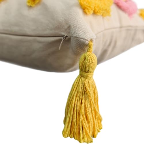 Andreannie Pack of 2 Boho Tufting Throw Pillow Cover Embroidered Textured Cushion Cover with Tassels Soft Home Decororative for Couch Sofa 18x18 inch (Pink and Yellow) - color: Pink and Yellow