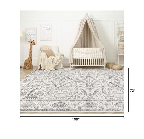 6x9 Area Rugs for Living Room - Washable Soft Large Vintage Rug Non-Slip Stain Resistant Traditional Stain Resistant Indoor Floor Low Pile Carpet for Bedroom Dining Room or Home Office - White - color: White, size: 6' x 9' (Rectangular)