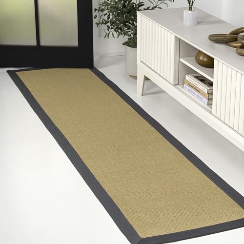 JONATHAN Y Border Jute Runner Rug Natural/Dark Gray 2X8 ft, Camden Farmhouse Cottage for Living Room, Bedroom, Kitchen, Office, Easy-Cleaning, High Traffic, Pet-Friendly, Non-Shedding KTN100D-28 - color: Natural/Dark Gray, size: 2'2" x 8' (Runner)