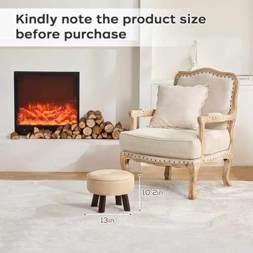 oakvivo 13in Small Foot Stool Ottoman, Round Faux Leather Foot Rest for Couch, Under Desk Pouf Footstool Footrest with Non-Skid Rubber Legs for Ling Room, Bedroom, 13''L x 13''W x 10.2''H, Beige - color: Beige