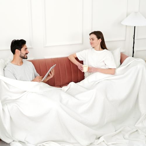 PHF Pre-Washed Cotton Waffle Weave Family Blanket,Oversized King Size 120"x 120"-Snag Proof Lightweight Breathable, 10'x 10' Huge Extra Large Big-Elegant Aesthetic Home Decoration Gift,Cream - color: Cream, size: Oversized King(120" x 120")
