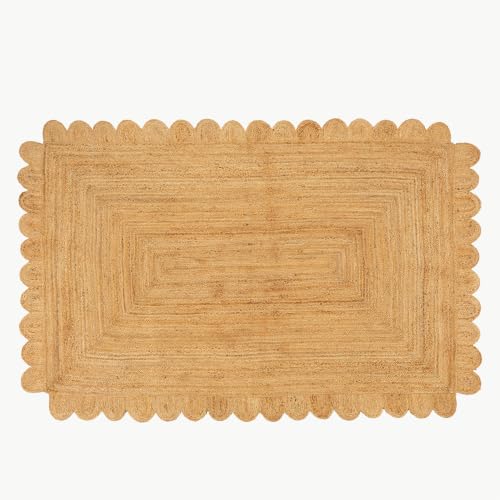 GRUHUM Scalloped Jute Area Rugs 5'x8' ft Natural Fiber Handwoven Boho Reversible Farmhouse Soft Braided Rug Indoor Ecofriendly Livingroom Bedroom Kitchen Hallways Enterways Rectangular Rug - color: Natural-55, size: 5' x 8' (Rectangular)