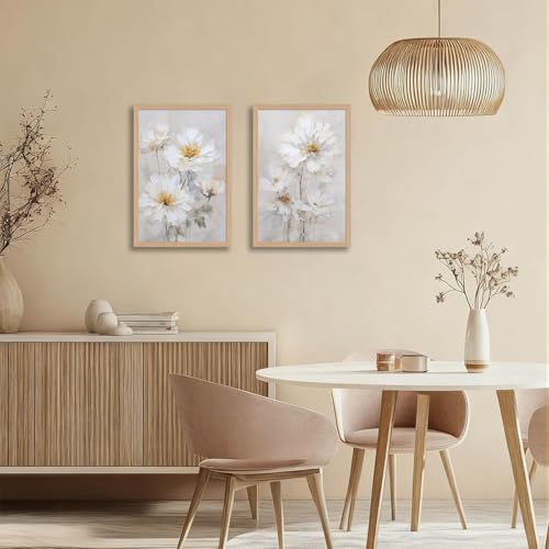 2pcs Framed Modern White Daisy Floral Wall Art -Watercolor Natural Beige Wildflower Canvas Painting -Elegant And Gentle Floral And Plant Artfor Living Room, Bedroom, Office Decor12x16in - color: Watercolor Natural Wildflowers, size: 12x16in