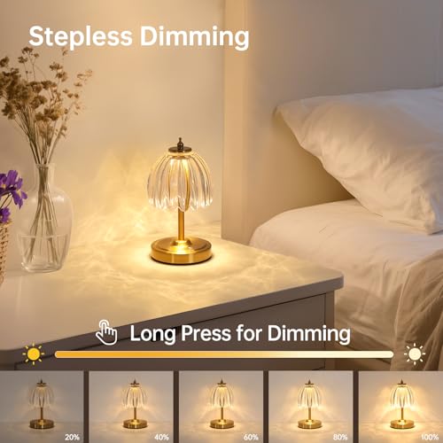 Shenmoyl Tulip Small Table Lamp, 5200mAh Cordless Touch Control Mini Table Lamp with 3 Color Temps & Stepless Dimming, Perfect for Small Spaces like Dressers, Bedsides, Bookshelves (Transparent Tulip) - color: Transparent Smalll, size: 1 Pack