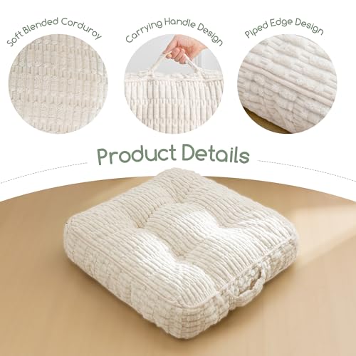 HIGOGOGO Floor Pillow Cushion for Adults, Meditation Cushion Pillow, Blended Corduroy Cover, Large Square Floor Sitting for Tatami Living Room or Yoga, 2Pack, Beige - color: Square Beige, size: 4" Thick(Pack of 2)