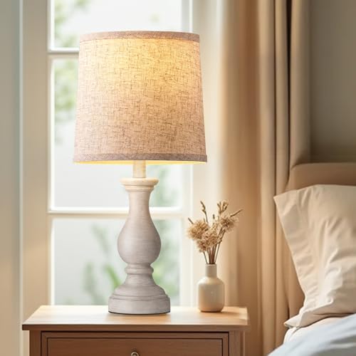 Seealle Farmhouse Table Lamps Set of 2 - Rustic Bedroom Lamps for Living Room, 22" Boho Bedside Lamp for Night Stands End Table Office Desk Lamp Nightstand Clearance Decorating with Linen Shades - color: A. Antique Grey