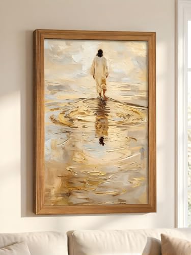 LBTZEVIR Framed Christian Wall Art Jesus Walking on Water Canvas Print Religious Home Decor for Living Room, Bedroom, Church 16x12 Inch - color: Scripture 2, size: 16"L x 12"W