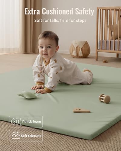 Blissful Diary Vegan Leather Baby Play Mat, 71x59 Thicken Foam Cushioned & Waterproof Playpen Mat for Infants and Toddlers, Stylish and Just Wipe-Clean Playmat for Baby Play on Floor, Light Green - color: Light Green, size: 71" X 59"