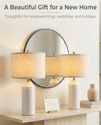 White Table Lamps Set of 2, 22" Ceramic Bedside Lamps for Bedroom - Nightstand Lamp Set of 2 with Linen Shade, Modern Farmhouse Side Table Lamps for Living Room, Rotary Switch, E26 Base