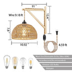 KAMTAT Boho Rattan Wall Sconce Plug in Hanging lamp Hand Woven Plug in Wall Sconces Rattan Rope Wall Light Farmhouse Wall Mounted Light Boho Wall Sconces Wall Lighting for Bedroom Living Room(1PK)