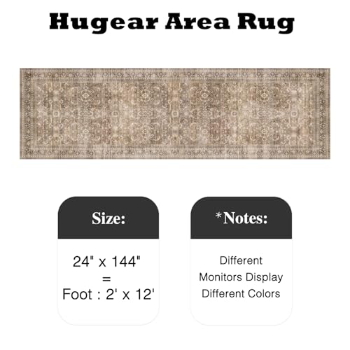 HUGEAR 2x12 Runner Rug Hallway Vintage Brown Machine Washable Retro Floral Low Pile Carpet Vacuumable Distressed Long Throw Rug Bedroom Office Bathroom Kitchen Laundry Non Slip Soft Lightweight - color: Retro | Brown, size: 2' x 12' (Runner)