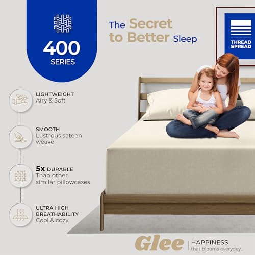 THREAD SPREAD 100% Cotton Pillow Cases Queen Size Set of 2 - Luxury 400 Thread Count Queen Pillow Cases (Ivory), Soft Cooling Breathable Hotel Cotton Pillowcases, Fits Standard Pillows - color: Ivory, size: Queen - Pack of 2