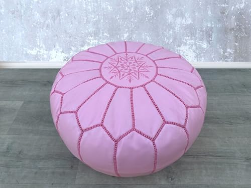 Moroccan Ottoman Leather Pouf : Luxurious Comfort for Your Living Space, Genuine Leather, Boho Chic Décor for Living Rooms, Bedrooms, and More (pink) - color: Pink