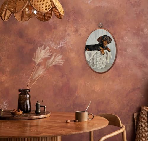 Lulavo Dachshund Laundry Basket Round Wall Art, Countryside Round Wall Decor, Retro Farmhouse Landscape Hanging Canvas Prints for Laundry Room Washroom Bathroom, 8.6x11.4 Inch - color: 02
