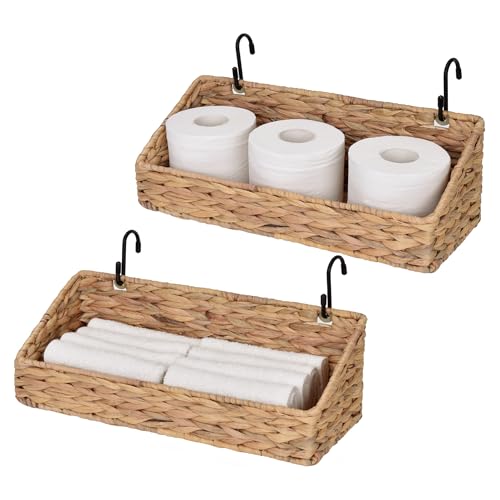 StorageWorks Woven Wall Baskets for Storage, Water Hyacinth Baskets for Shelf, Wall Storage for Kitchen and Bathroom, Hanging Baskets for Organizing, 2 Pack - color: Natural (Water Hyacinth)