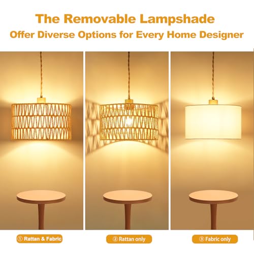 Vinaco Plug in Pendant Light Paper Woven Rattan Hanging Lights, Stepless Dimming Wicker Pendant Light Plug in, High Output Boho Swag Lamps Cord Adjustable for Bedroom Dining Room Corridor Foyer - size: 2 tier HL-10