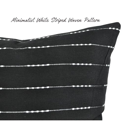 Black Pillow Covers 20x20 Cotton Woven Stripes Pattern Contemporary Luxury Cushion Covers Minimalist Throw Pillow Cases for Living Room Sofa, Couch, Bed, Set of 2 - color: Black, size: 20" x 20" (Pack of 2)