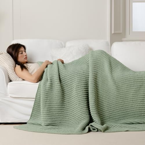 WESHIONGOO Throw Blanket for Couch Soft Knit Throw Blanket with Chenille Yarn Non-Shedding, Chenille Blanket for Living Room Bed Sofa (Sage Green, 50"*60") - color: Sage