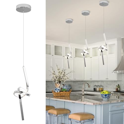 ADISUN Modern LED Pendant Light, Spiral Pendant Lights Kitchen Island, 4500K Neutral Light, Adjustable Height, Pendant Light Fixtures for Living Room Bedroom Hanging Light(Chrome) - color: Chrome-Neutral
