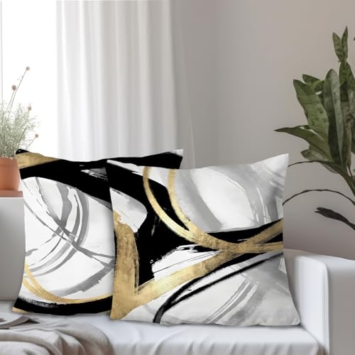 Black White and Gold Pillow Covers, Abstract Black and Gold Pillow Covers 26x26 Set of 2, Modern Boho Home Decor, Black and Gold Pillows Decorative Throw Pillows for Couch Living Room Bedroom - color: Black White and Gold, size: 26" x 26" (Pack of 1)