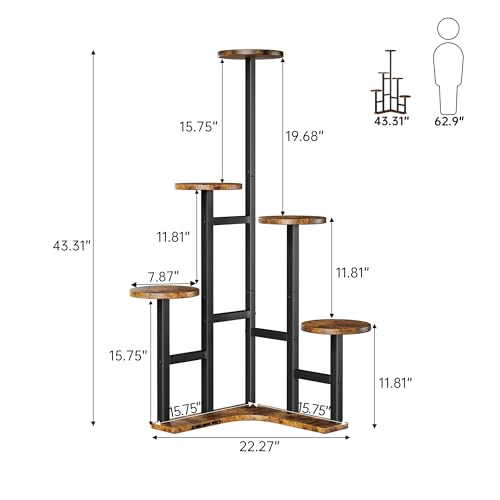 Yzosvki Corner Plant Stand Indoor, 6 Tiered Corner Plant Shelf Flower Stand for Multiple Plants, Plant Shelves Organizer Rack for Living Room, Balcony, Patio, Garden, Round Rustic Brown - color: Round-Rustic Brown, size: 6 Tier