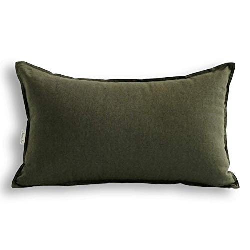 Jeanerlor Cotton Linen Square Decorative Throw Pillow Case Cushion Cover with Twin Needles Stitch on Edge,for Wedding Party Gift Car 12"x20"(30 x 50cm), Olive Green - color: Olive Green, size: 20" x 12" (Pack of 1)