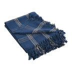 Creative Co-Op Recycled Cotton Blend Throw Blanket with Fringe, Blue Plaid - color: Blue, size: One Size