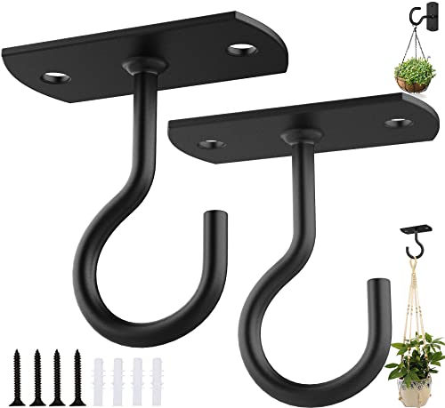 Ceiling Hooks for Hanging Plants 2Pack 2.5in,Wall Plant Hooks for Plants,Lights,Planters,Lanterns,Hanging Bird Feeders,Wind Chimes,Indoor&Outdoor Decoration Black - color: Black, size: 2.5In 2Pack