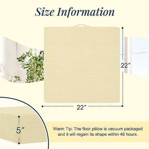 Wellsin Solid Square Floor Pillows for Adults Kids - Large Meditation Floor Pillow Seating Cushion with Thick Foam & Washable Velvet Cover, 2 Pack, 22x22x5 Inch, Beige - color: Beige, size: 2 Pack (22"x22")