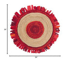 SAFAVIEH Cape Cod Collection 3' Round Red / Natural CAP701Q Handmade Boho Fringe Jute & Cotton Area Rug - color: Red/Natural, size: 3' (Round)