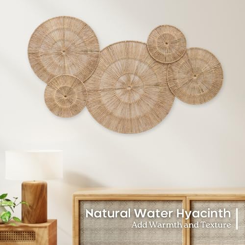 CHI AN HOME 18 Inch Boho Wall Decor – Set of 5 Woven Jute Wall Baskets, Boho Wall Art & Decorative Basket Set, Farmhouse Wall Hanging, Handwoven Wall Plates for Living Room, Bedroom – 18", 14", 11", 8", 7" - size: Set of 5 - Large