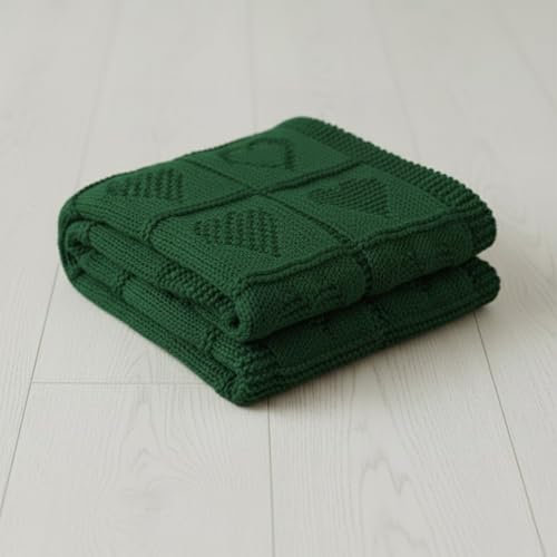 Baby Knit Cotton Blanket Green Heart Pattern Soft Breathable Throw for Crib Or Stroller Nursery Gift Baby Shower Birthday Christmas Size 30x30 - color: Green, size: 30"x30"