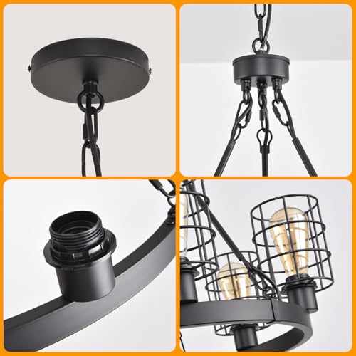 Wagon Wheel Chandelier Modern Farmhouse Pendant Light,Black Farmhouse Chandelier, 6-Light Wagon Wheel Chandelier with Adjustable Height, Dining Room Light Fixture, Hanging Lights - color: D