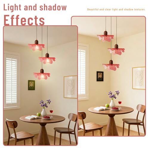 3 Light Red Glass Pendant Light Mid Century Modern Chandelier Adjustable Hanging Ceiling Light Fixture E26 Base for Bedroom Entryway Kitchen Island Dining Room - color: Red, 3 Light