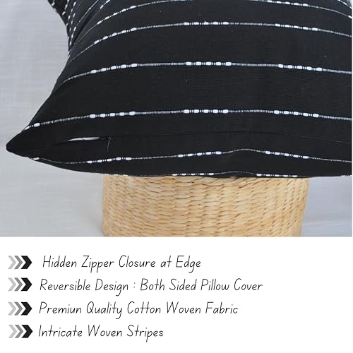 Black Pillow Covers 20x20 Cotton Woven Stripes Pattern Contemporary Luxury Cushion Covers Minimalist Throw Pillow Cases for Living Room Sofa, Couch, Bed, Set of 2 - color: Black, size: 20" x 20" (Pack of 2)