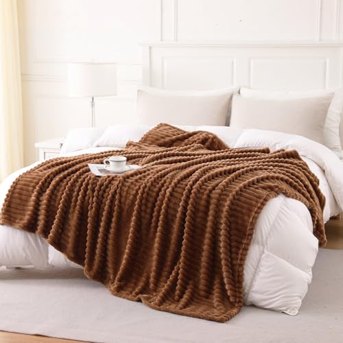 Brown Throw Blanket for Couch Sofa 5070 inches Striped Fleece Blankets Room Home Decor Lightweight Plush Soft Cozy Gifts for Women Mom Girls - color: Brown, size: Twin(60"x80")