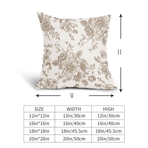 Vintage Floral Pillow Covers 18x18 Inch Set of 2 Tan and Cream Floral Throw Pillow Covers Chinoiserie Flower Pillowcases Rustic Farmhouse Cotton Linen Cushion Covers for Couch Bed Sofa Home Decor - color: Tan, size: 18" x 18" (Pack of 2)
