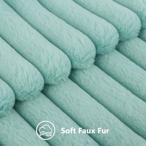 decorUhome Fall Cozy Faux Fur Throw Pillow Covers 26x26 Set of 2 Decorative Soft Plush Striped Modern Farmhouse Boho Couch Euro Sham Pillow Cases with Velvet Back for Sofa Bed Living Room, Aqua - color: Aqua, size: 26" x 26" (Pack of 2)