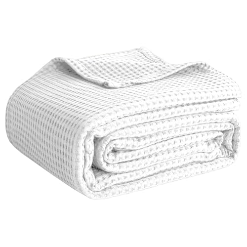 100% Cotton Blankets for Bed - Waffle Weave Blankets for Summer, Lightweight and Breathable Soft Woven Blanket for Spring (White, Twin (60" x 90")) - color: White, size: Twin (60" x 90")