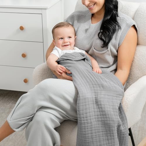Comfy Cubs Muslin Baby Blanket - Soft, Lightweight, 6-Layer Cotton Swaddle Blankets for Newborns, Infants & Toddlers - 40" x 40" Large, Breathable & Versatile for Sleeping & Tummy Time - Heather Blue - color: Heather Blue, size: Baby - 40" X 40"