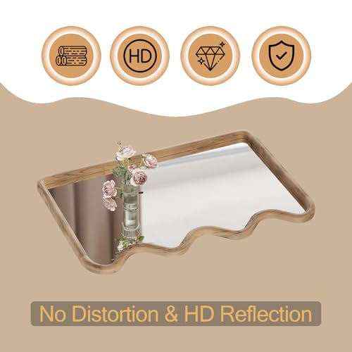 ULIKE Wavy Mirror for Wall, Rustic Wood Mirror for Bathroom Vanity, 24x36 Wooden Wall Mirrors Decorative for Bedroom, Living Room, Entryway, Brown - color: Wavy Rustic Brown