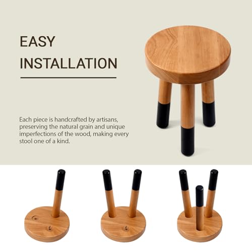 Rubber Wood 9" Round Plant Stand |Dip Dyed Black Stool, Wood Riser |Milking Stool (12" H) - color: 12" Tall Black