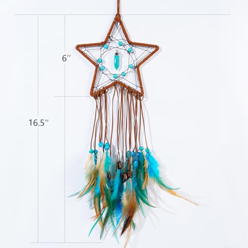 MEXIDAWN 2 Pack DIY Feather Dream Catcher Kits Turquoise Wall Hanging Boho Decor Handmade Dream Catcher for Adults - style: Star*1 & Moon*1