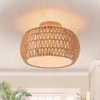 Rattan Light Chandeliers Boho Ceiling Light Fixtures Drum Flush Mount Ceiling Light Small Woven Chandelier for Kitchen Bedroom Hallway Nursery Light Fixture - color: Rattan Drum