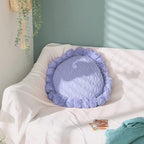 Acrylic Knitted Round Throw Pillow Knitting Bohemian Circular Cushion Pillow with Knit Handmade Pompoms Decorative Romantic Purple, Diameter 18inches - color: Romantic Purple