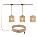 3 Lights Plug in Pendant Light with Cord On/Off Switch Rattan Hanging Lamp with 22ft Hand Woven Wicker Plug in Chandelier Boho Hanging Lights Fixture for Bedroom Kitchen Hallway Foyer - size: 3 Light