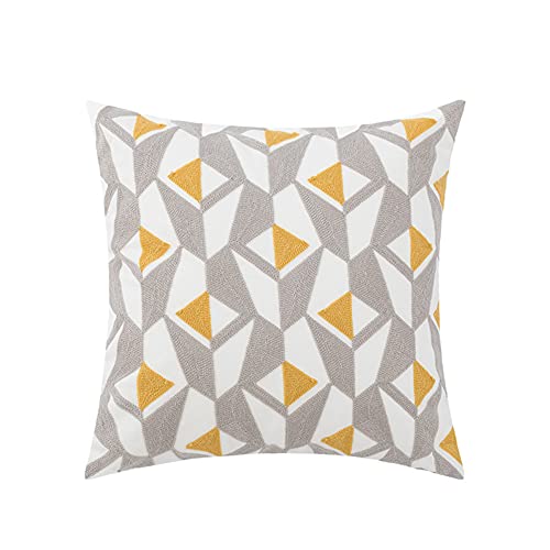 vctops Embroidery Cotton Decorative Throw Pillow Cover Boho Geometric Pattern Cushion Cover for Couch Sofa Bed (Grey Yellow,18"x18") - color: Grey Yellow, size: 18" x 18" (Pack of 1)