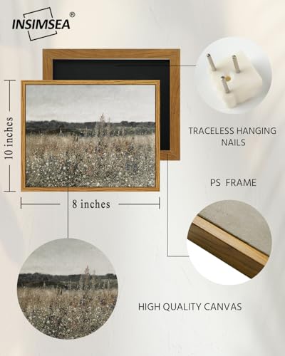 InSimSea Framed Canvas Wall Art Vintage Decor, Bathroom Art Classical Wildflower Painting, Country Landscape Decor for Living Room Bedroom, 8"x10" - color: Champ Fleuri, size: 10"L x 8"W